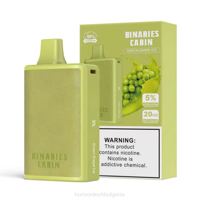 HorizonTech Binaries Cabin за еднократна употреба 20мл зелен гроздов лед P4F857 Horizon Tech Vape